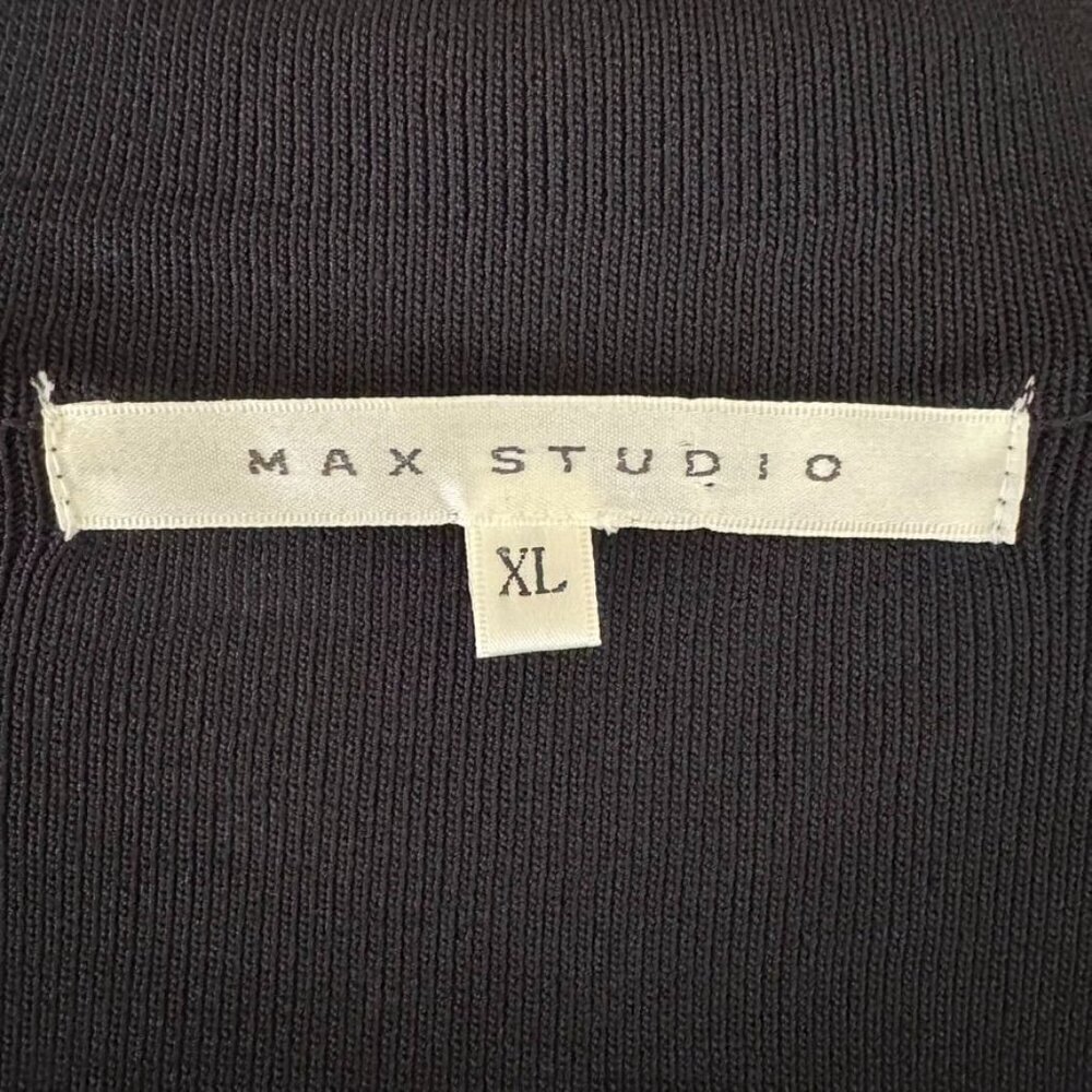 90s Vintage Max Studio Black Stretch Knit w/ White Piping Button Front Shirt - Picture 10 of 13